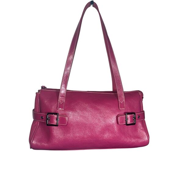 Franco Sarto Fuchsia Leather Shoulder Bag Purse Handbag Pink Buckle Strap Medium - Picture 1 of 12
